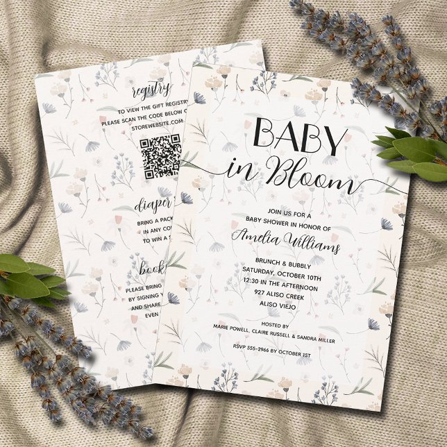 Wildblumen Baby in Bloom Elfenbeindusche Alles in  Einladung (Wildflower baby in bloom ivory all in one baby shower invitations, PRINTED and/or DOWNLOAD)