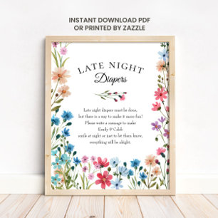 Wildblumen-Baby-Party Späte-Nacht-Windeln Druck Poster