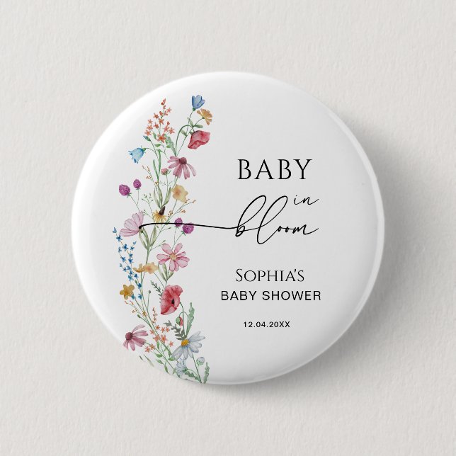 Wildblumen Baby Shower Button (Vorderseite)