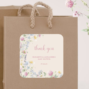 Wildblumen-Baby-Shower für Paare Quadratischer Aufkleber