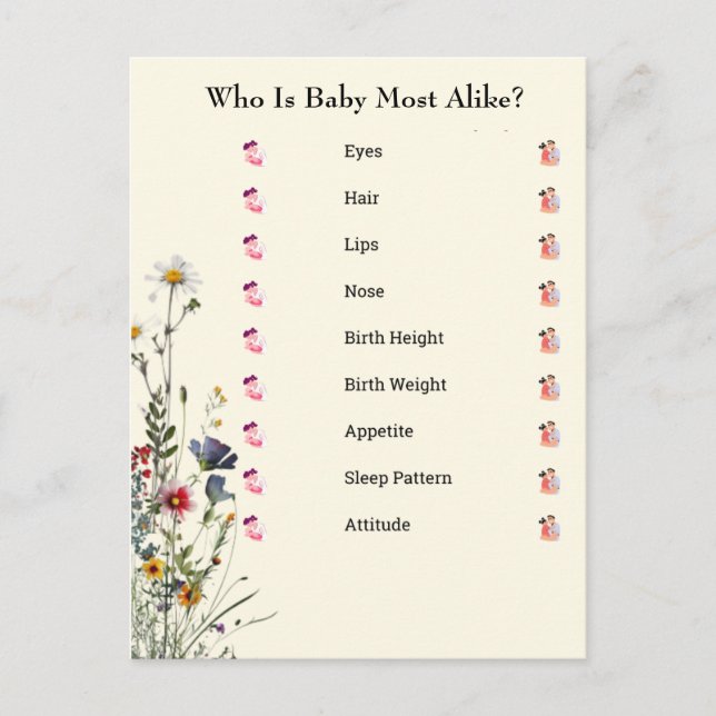 Wildblumen Baby Showspiel Postkarte (Vorderseite)