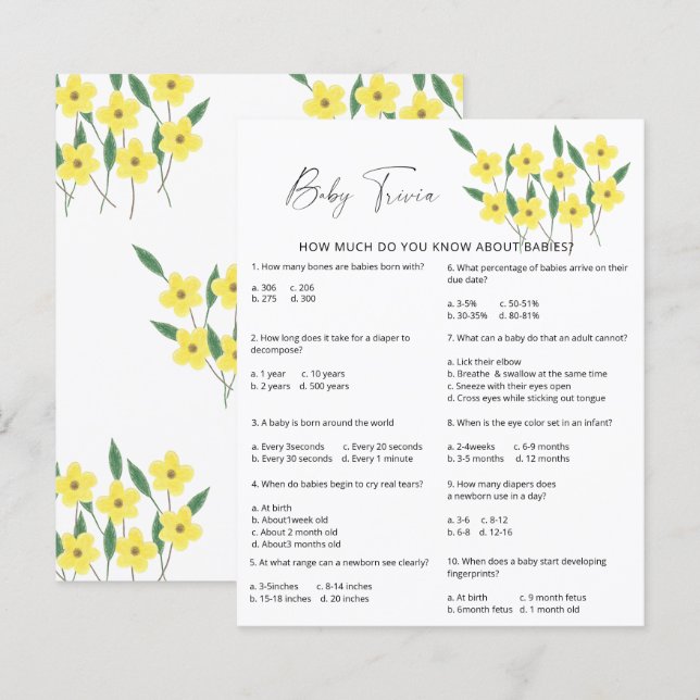 Wildblumen Baby Trivia | Baby Showspiel (Vorne/Hinten)