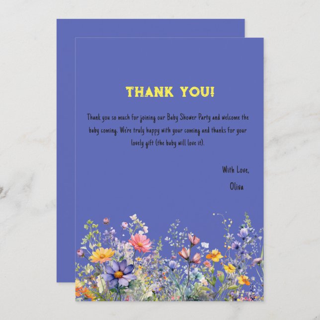 Wildblumen Babydusche Danke Karte (Vorne/Hinten)
