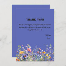 Wildblumen Babydusche Danke Karte