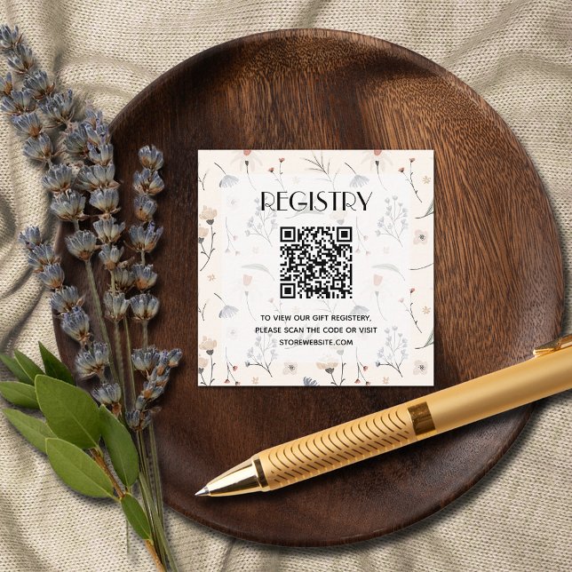 Wildblumen Babydusche QR-Code Begleitkarte (Wildflowers on Ivory Baby Shower Registry QR Code Enclosure Cards)