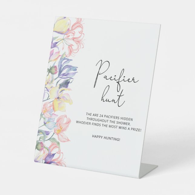 Wildblumen Babydusche Schnuller Jagd Spiel Sockelschild (Vorderseite)