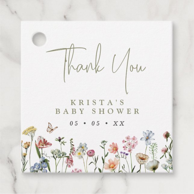 Wildblumen Babydusche Vielen Dank Geschenkanhänger (Vorderseite)