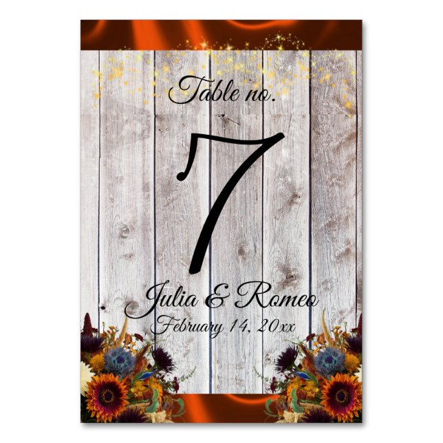 Wildblumen, Bänder und Leuchten - Kupfer Tischnummer (Vorderseite)