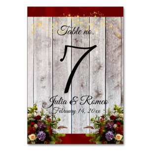 Wildblumen, Bänder und Lichter - rot Tischnummer