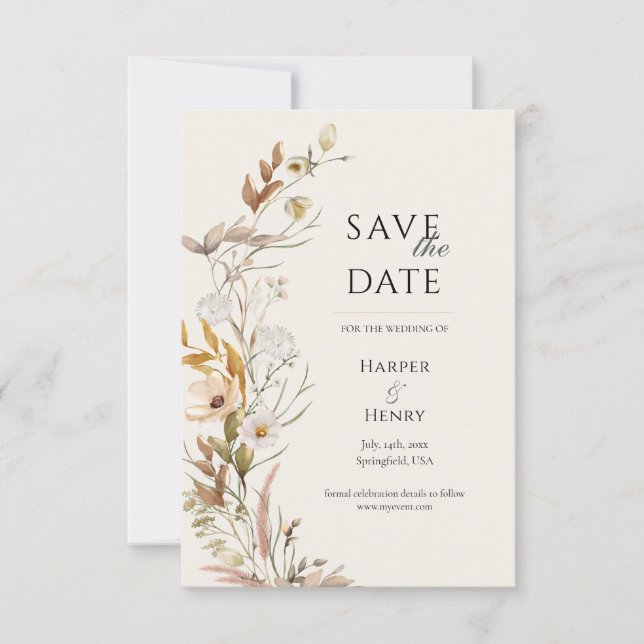 Wildblumen Beige Boho Botanisch Save The Date (Vorderseite)