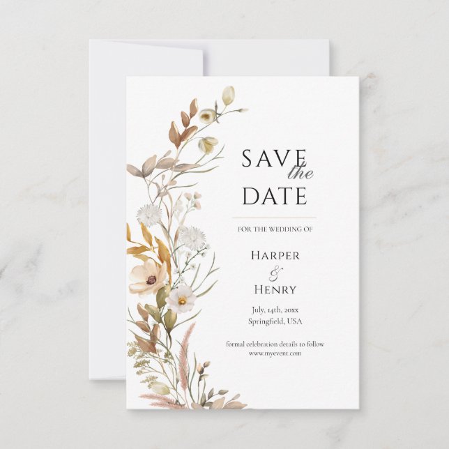 Wildblumen Beige Boho Botanisch Save The Date (Vorderseite)