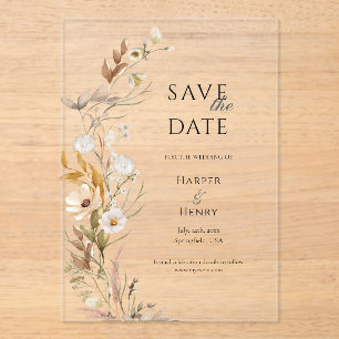 Wildblumen Beige Boho Botanisch Save the Date Acryleinladungen