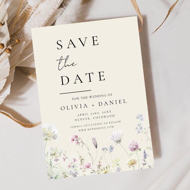 Wildblumen Beige Boho Save the Date Minimalistisch (Von Creator hochgeladen)