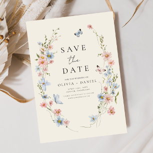 Wildblumen Beige Boho Save the Date Minimalistisch