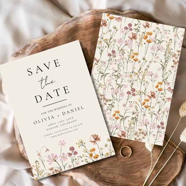 Wildblumen Beige Boho Save the Date Minimalistisch (Von Creator hochgeladen)