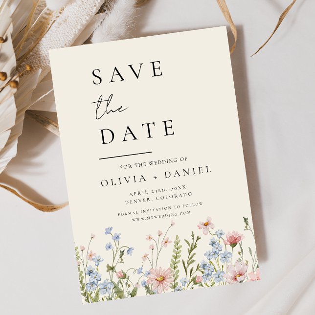 Wildblumen Beige Boho Save the Date Minimalistisch (Von Creator hochgeladen)