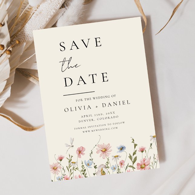 Wildblumen Beige Boho Save the Date Minimalistisch (Von Creator hochgeladen)