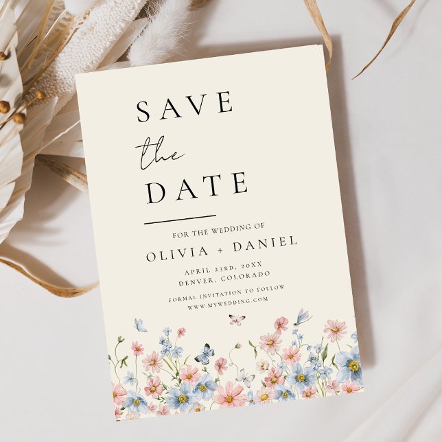 Wildblumen Beige Boho Save the Date Minimalistisch (Von Creator hochgeladen)