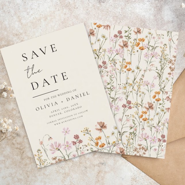 Wildblumen Beige Boho Save the Date Minimalistisch (Von Creator hochgeladen)