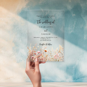 Wildblumen Beige cremefarbene Hochzeit Acryleinladungen