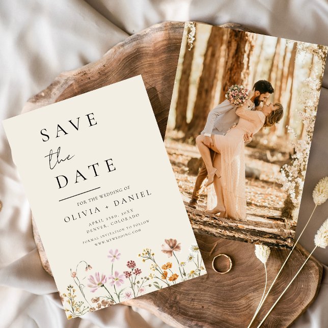 Wildblumen Beige Foto Boho Save the Date (Von Creator hochgeladen)