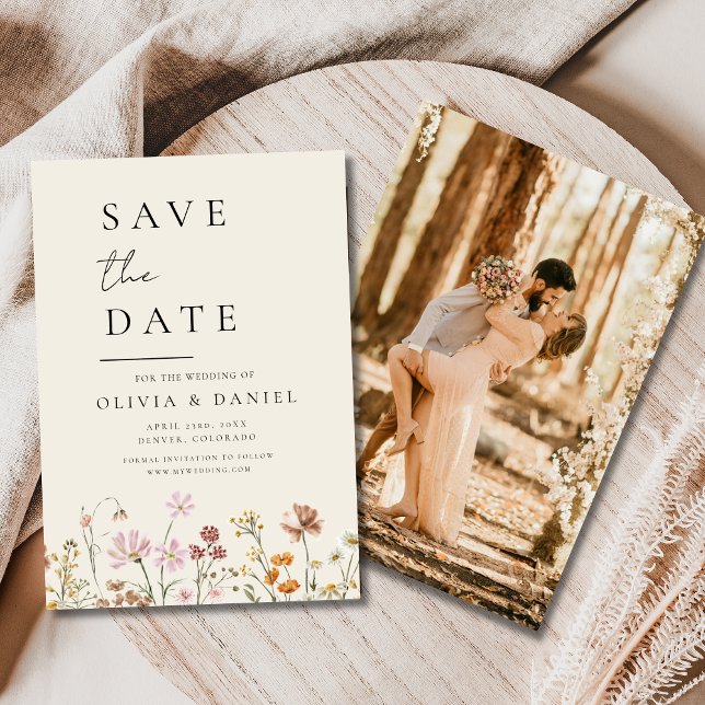 Wildblumen Beige Foto Boho Save the Date (Von Creator hochgeladen)