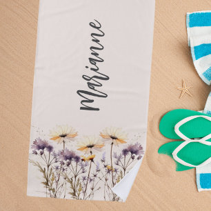 Wildblumen Beige gelbe individuelle Name-Skripte Strandtuch