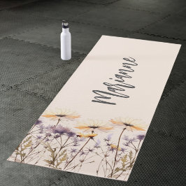 Wildblumen Beige gelbe lila individuelle Name-Skri Yogamatte
