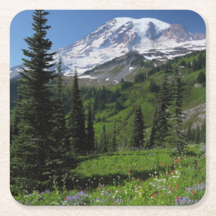 Wildblumen beim Mount Rainier Rechteckiger Pappuntersetzer
