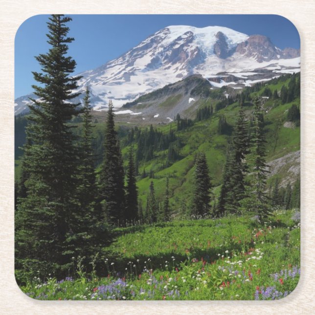 Wildblumen beim Mount Rainier Rechteckiger Pappuntersetzer (Vorderseite)