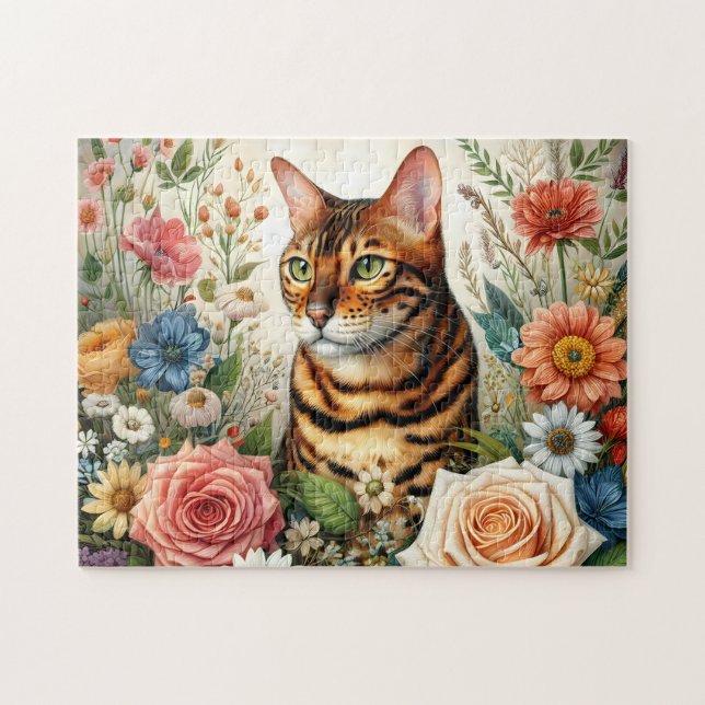 Wildblumen-Bengalkatze Puzzle (Horizontal)
