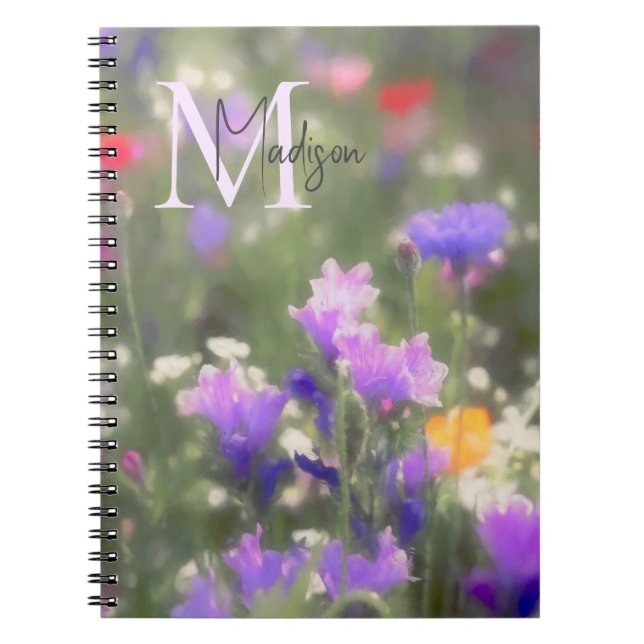 Wildblumen benutzerdefinierter Name Monogramm Notizblock (Vorderseite)