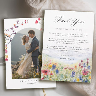Wildblumen-Bergbogen-Foto Elegante Hochzeit Dankeskarte
