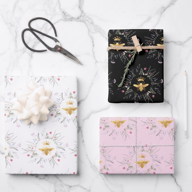 Wildblumen Bienendesign Geschenkpapier Set (Vorderseite)