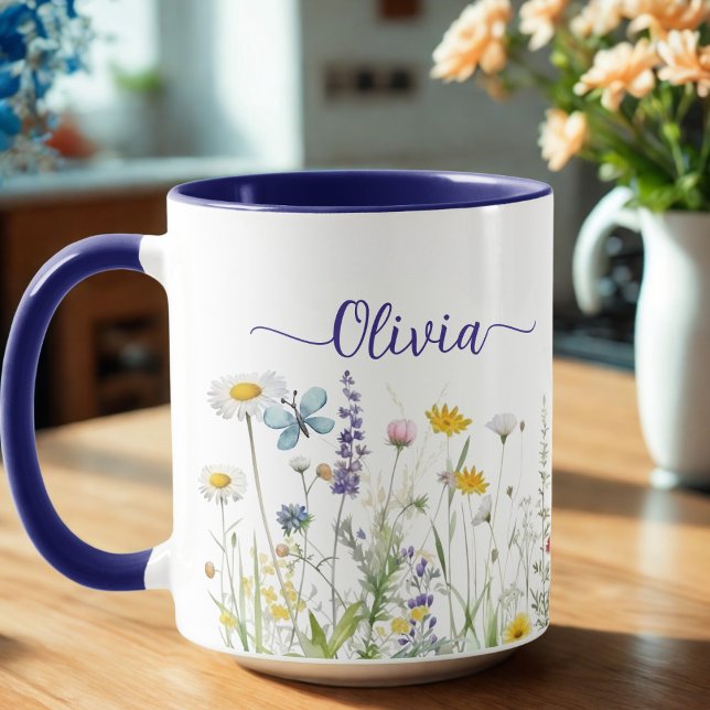 Wildblumen Blau Benutzerdefinierter Skriptname Tasse (Wildflowers Custom script name Mug)