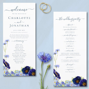 Wildblumen Blau Boho Hochzeitsprogramm Menükarte