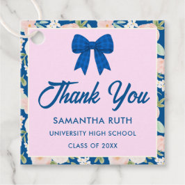 Wildblumen Blau Gingham Schleife Abschlussfeier Geschenkanhänger