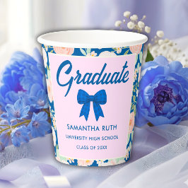 Wildblumen Blau Gingham Schleife Abschlussfeier Pappbecher