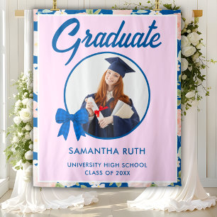 Wildblumen Blau Gingham Schleife Foto Graduierung  Wandteppich