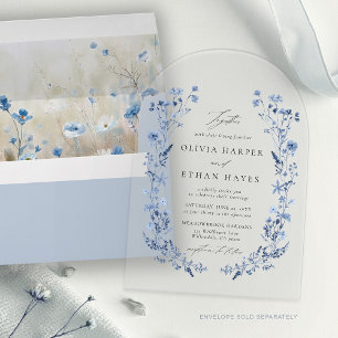 Wildblumen Blaue Elegante Florale Gartenhochzeit Acryleinladungen