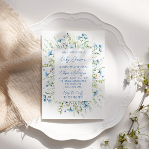 Wildblumen Blaue Wasserfarbe Boho Baby Boy Shower Einladung