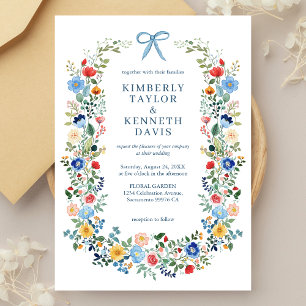 Wildblumen Blue Bow Garden Hochzeit Einladung