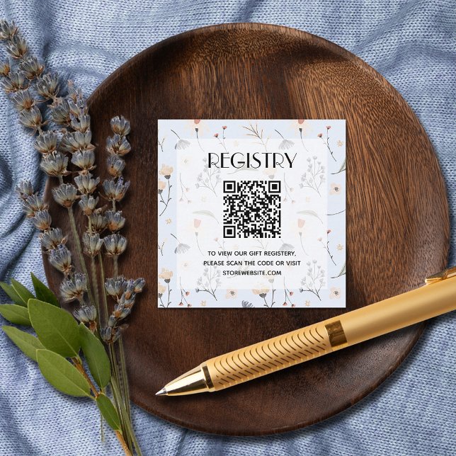 Wildblumen Blue Boy Baby Shooting Registrierung QR Begleitkarte (Wildflowers on Blue Boy Baby Shower Registry QR Code Enclosure Cards)