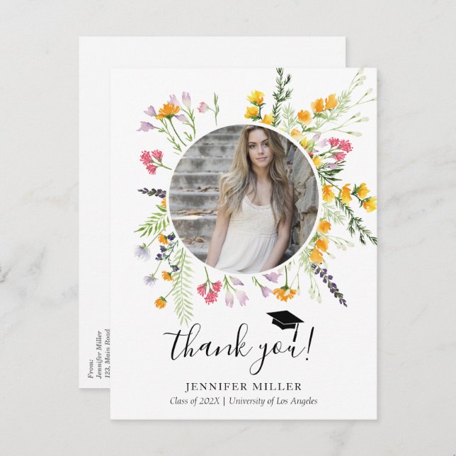 Wildblumen blüht Abschluss Danke Foto Ankündigungspostkarte (Vorne/Hinten)