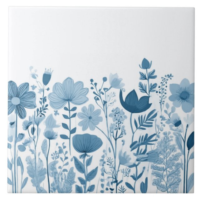 Wildblumen - Blume mit blauer und weißer Blume Fliese (Vorderseite)