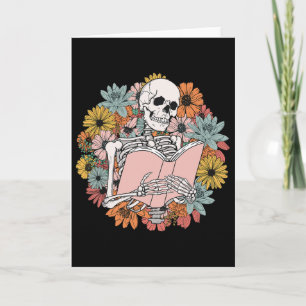 Wildblumen-Blumen-Skelett-Lese-Buch Bücherwurm H Karte