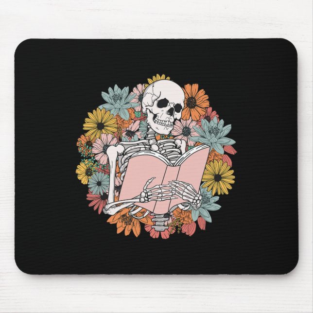 Wildblumen-Blumen-Skelett-Lese-Buch Bücherwurm H Mousepad (Vorne)