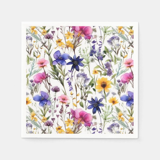 Wildblumen Blumenbeete Blume Aquarell Serviette (Vorderseite)