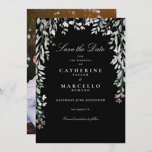 Wildblumen Blumenblumen Foto Schwarz-Weiß Hochzeit Save The Date (Vorne/Hinten)