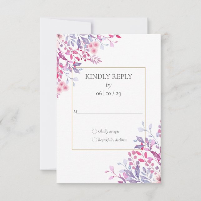 Wildblumen Blumengoldgeometrische Hochzeit RSVP Karte (Vorderseite)